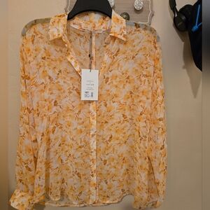 Womens Sheer Floral Blouse - Yellow. By Stitch and Feather Size Small